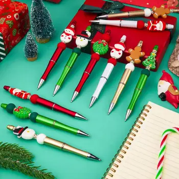 1 Комплект коледна химикалка с цветни силиконови мъниста снежен човек Санта дърво чар DIY пластмасови формован писалка фестивал подарък
