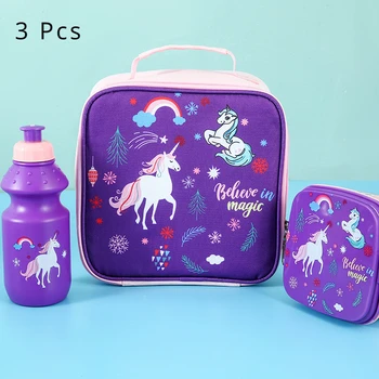 3 бр комплект детска кутия за обяд с чанта за обяд и бутилка за вода сладък Kawaii еднорог пространство карикатура момичета момчета училище изолирани обяд чанта