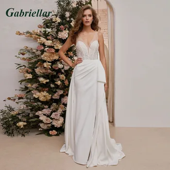 Gabriellar приказка V врата сватбени рокли за жени апликации сатен без ръкави високо сплит цип тромпет подвижна влак