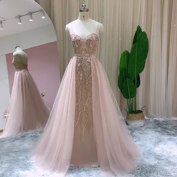 Шарън - каза той Луксозни розови вечерни рокли в Дубай с презрамки за спагети Секси дълга луксозна сватбена парти абитуриентска рокля SS266