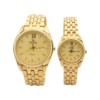 2021 нова двойка часовник пясък злато часовник 24K златен часовник издълбани ретро свободно време спортни златни часовници бизнес мъжки часовник дамски часовник