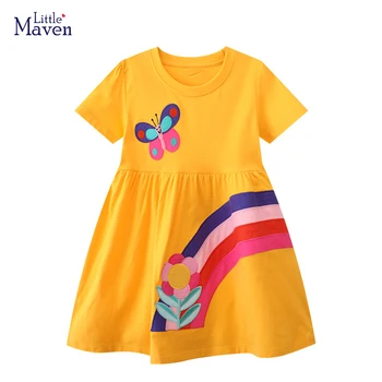 Little Maven Детски дрехи Момичета Дрехи Карикатура Пеперуда Къси ръкави Rainbow рокли Памук Vestidos Лято