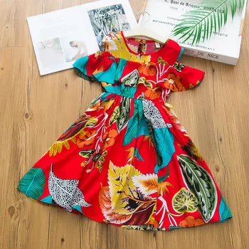 Момичета флорална рокля 2020 летни момичета дрехи къс ръкав отпечатани плажна рокля 100-140cm DT116