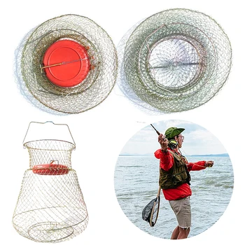 Метална сгъваема кошница Неръждаема сгъваема кошница за риба Многофункционална риболовна кошница Клетка Риба улов мрежа за риба Craw раци
