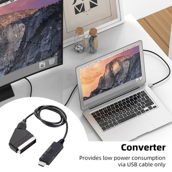 Конверторен кабел Ниска консумация на енергия Plug and Play с USB захранващ кабел HDMI-съвместим с адаптерен кабел Scart