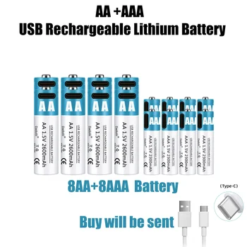 Висок капацитет 1.5V AA 2600 MWh USB акумулаторна литиево-йонна батерия за дистанционно управление мишка малък вентилатор електрическа играчка батерия кабел