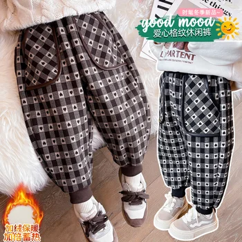 Корейски детски панталони момичета зима есен хлабав Harens плюшени панталони любов модел мода деца bootcuts XMP575