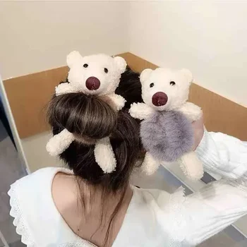 Сладка животинска гумена лента за момичета плюшена опашка Maruko коса вратовръзка еластична коса пръстен шапки момичета детски аксесоари за коса