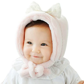 Baby Girl Зимна шапка за 3 до 12 месеца Бебета момичета Детски бял розов капак с лък възел Много топло дебело меко кадифе