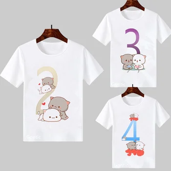 Карикатура праскова и гома сладки котки печат 2-9 години бебе момчета момичета рожден ден подарък къс ръкав графичен тениски детски тениски