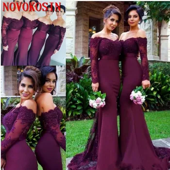 Южноафрикански лилави русалки шаферки рокли 2019 Елегантен от раменете дълга сватба гост абитуриентски рокли плюс размер рокля