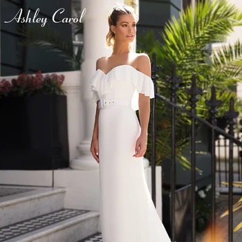 Ашли Карол русалка сватбена рокля 2022 Елегантна шифон булка скъпа къдри без ръкави булчински рокли роба De Mariee
