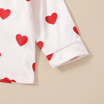 Малко дете бебе коприна сатен панталони комплекти сладък сърце печат дълъг ръкав риза еластични Wasit шорти 2 парче облекло комплект