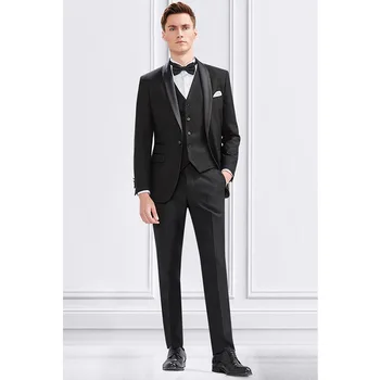 2668-R-Suit мъжки бизнес костюм черен тънък сватбен сив костюм