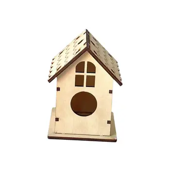 Дървена къща за птици Недовършена DIY клетка за птици висящо гнездо за Робин, колибри, папагал, синя птица
