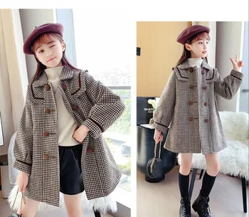 NEW Пролет Autum яке момичета от 3 до 14 години детски дрехи корейски сгъстен вълнен палто цяло връхни дрехи детска мода палто