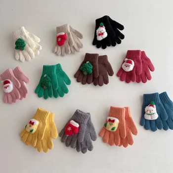 сладък 2-6Y деца сгъстяват топли ръкавици за студенти зимата нова карикатура кукла плетени ръкавици открит коледен подарък ски ръкавици