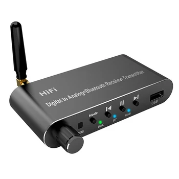 Bluetooth 5.1 приемник предавател аудио конвертор U-диск игра коксиален / оптичен до 3.5mm AUX R / L DAC конвертор за телевизор MP3 черен