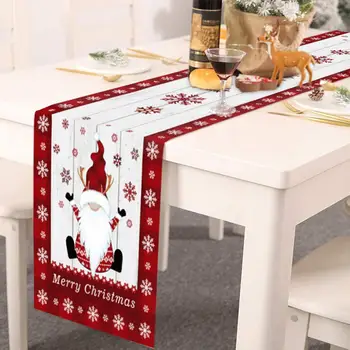 Коледа маса бегач решетка ръб снежинка печат декоративни Коледа карирана модел таблица кърпа за трапезария
