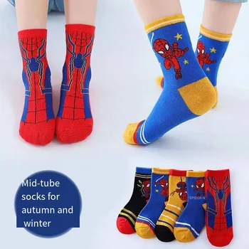 5 чифта Disney аниме фигура Спайдърмен бебе есен зима нови памучни чорапи топла мода средата на прасеца чорапи за деца 1-12 години