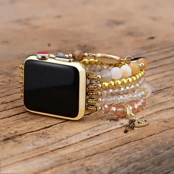 Уникален дизайн лечебен жълт кристал еластична ябълка / Samsung / Fitbit часовник лента BOHO смарт часовник каишка на едро &дропшипинг