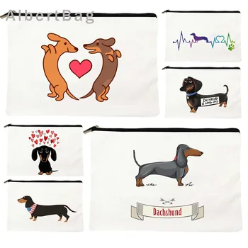 Black Tan Dachshund Dog Pet Lover Gift Heart Cute Cartoon Wiener Dog Funny Pupy Canvas Cosmetic Bag Makeup Bag Pencil Case Pouch