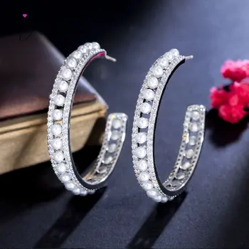 Луксозни перлени обеци за жени изящни циркон ухото ключалката светлина корейски стил бижута рожден ден парти годишнина подарък на едро
