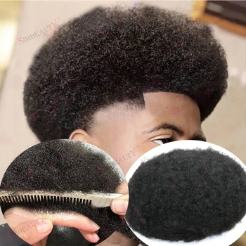4mm афро къдрава перука за мъже 100% човешка коса афро-американски перуки мъжка протеза с възли трайни пълна кожа база Jet черно