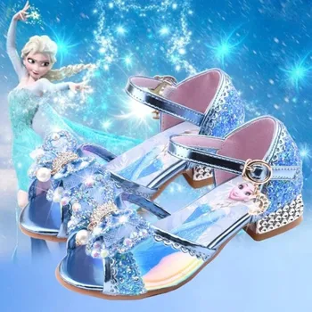 Замразени сандали за момичета нови обувки Елза принцеса замразени деца високи токчета Кристални ежедневни обувки пайети малко момиче обувки