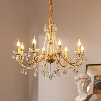 Всички медни френски кристален полилей луксозна атмосфера лампа в хола ретро спалня трапезария нокти лампа за домашни