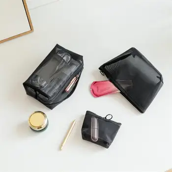 INS Mesh прозрачни козметични чанти малки големи ясни грим чанта преносими пътуване тоалетни организатор червило съхранение торбичка