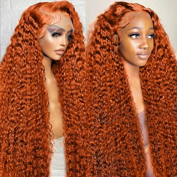 30 40 инчов оранжев джинджифил дълбока вълна перуки човешка коса 250 плътност 13x4 13x6 къдрава цветна дантела фронт човешка коса перуки за жени