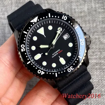 41mm водолазен часовник за мъже черен циферблат сапфир стъкло Япония NH35A Автоматичен 20Bar водоустойчив индикатор за дата гумена каишка зелен Lume