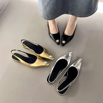 Bailamos Flats Сандали Елегантни дамски обувки Летни Открит женски обувки Мода Метални плитки слайдове Дамски сандали Обувки