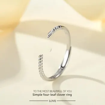 4-листен стерлингов пръстен жени модерен персонализиран свеж студент отворен пръстен мода прост стил ръчни бижута цвете галванично