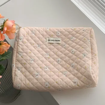 Ретро флорални женски грим случай чанти прост голям капацитет жените козметични чанти мек плат преносими дами съхранение чанта