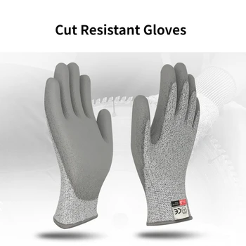 1pair=2pcs Анти-нарязани ръкавици PU покритие с палмово покритие ръкавици без хлъзгане петстепенни анти-нарязани ръкавици на строителната площадка
