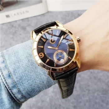 Уникален черен мъжки луксозен автоматичен механичен морски часовник - дисплей за кинетична енергия, ръчен часовник Ulysse Nardin, Ideal Gi