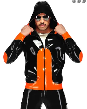 100% латекс Каучук Gummi Black Мъжко яке, оранжево тапицерия, красив, мотоциклетен костюм, удобен xs-xxl 0.4 мм