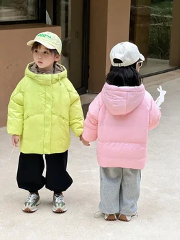 2023 Ins Корея зимни деца момче палто бяла патица надолу качулка универсален кадифе дете момче яке случайни мода бебе момче връхни дрехи