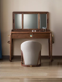 Черен орех масивна дървена тоалетка тоалетка табуретка превръзка огледало нови дървени мебели