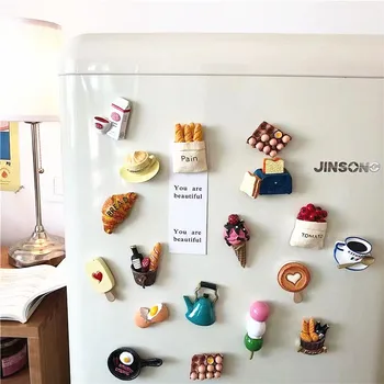 смола магнитен хладилник стикери симулирана храна хляб мляко хамбургер кафе яйце хладилник магнити декор бяла дъска стикер
