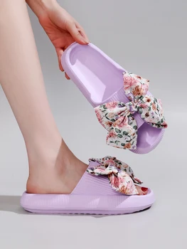 2023 Летни дамски чехли плаж пътуване ръчно изработени DIY облак чехли Antiskid интегрирана формоване лилаво лък Ева дамски обувки