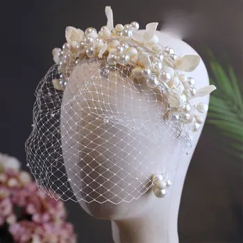 Корейска горска булка перла цвете коса лента ретро елегантна маска мрежести аксесоари за коса нова мода сватбени аксесоари