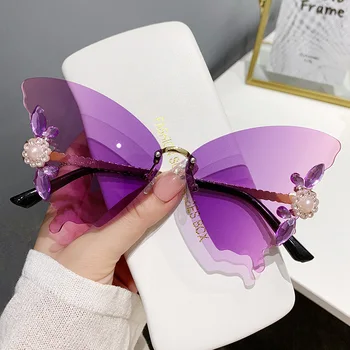 Модни слънчеви очила с форма на пеперуда с дизайнер на каменна марка Пънк диамантени слънчеви очила Gafas De Sol 2023