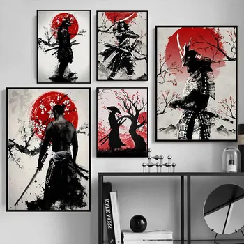 Японски мастило живопис плакати и отпечатъци Япония самурай изкуство платно живопис аниме стена изкуство картини за хол дома декор