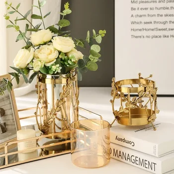 Луксозна метална стъклена ваза златна куха рамка хидропонна цветна аранжировка Европейски дом хол маса за хранене фоайе украсяват