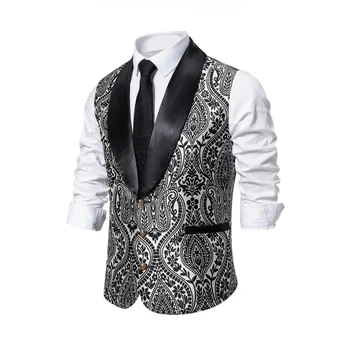 Мъжки костюм жилетка за сватба случайни реколта жилетка шал ревера мода класика