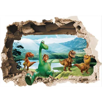 Аниме плакат, 3D бебе динозавър, винил счупени стена стикери, Джурасик животно, детска стая декорации, карикатура тапет, 70 * 50CM