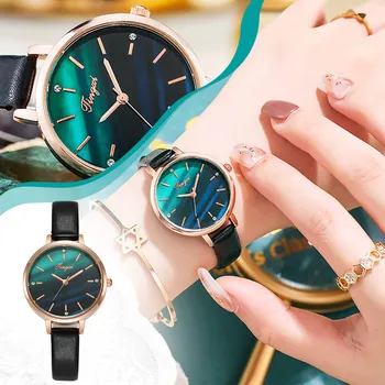 нови жени луксозни кварцови сплави часовник дамска мода неръждаема стомана набиране случайни гривна часовник кожа ръчен часовник Zegarek Damski